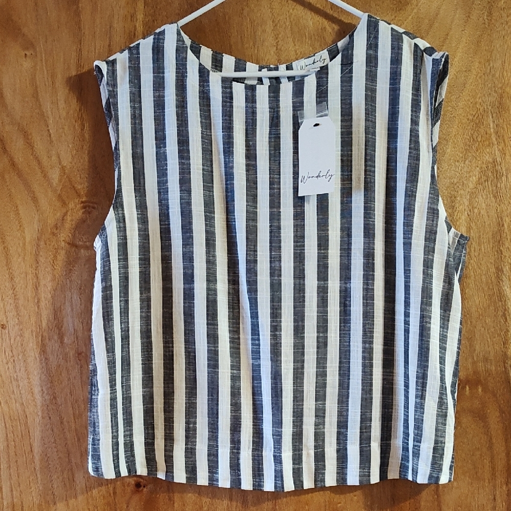 Wonderly Black and White Striped Sleeveless Top